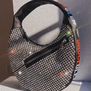 Bruce Glen Logo Mini Egg Rhinestone Mesh Hobo Bag